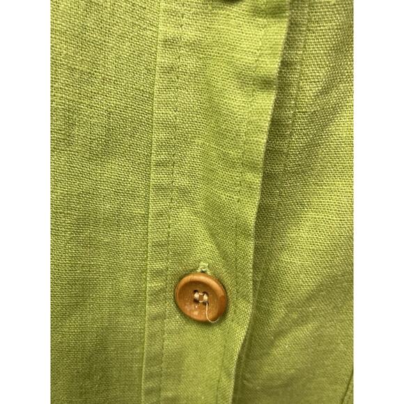 Dress Barn Blouse Womens 16W Green button front linen blend Shoulder pads - Picture 6 of 6
